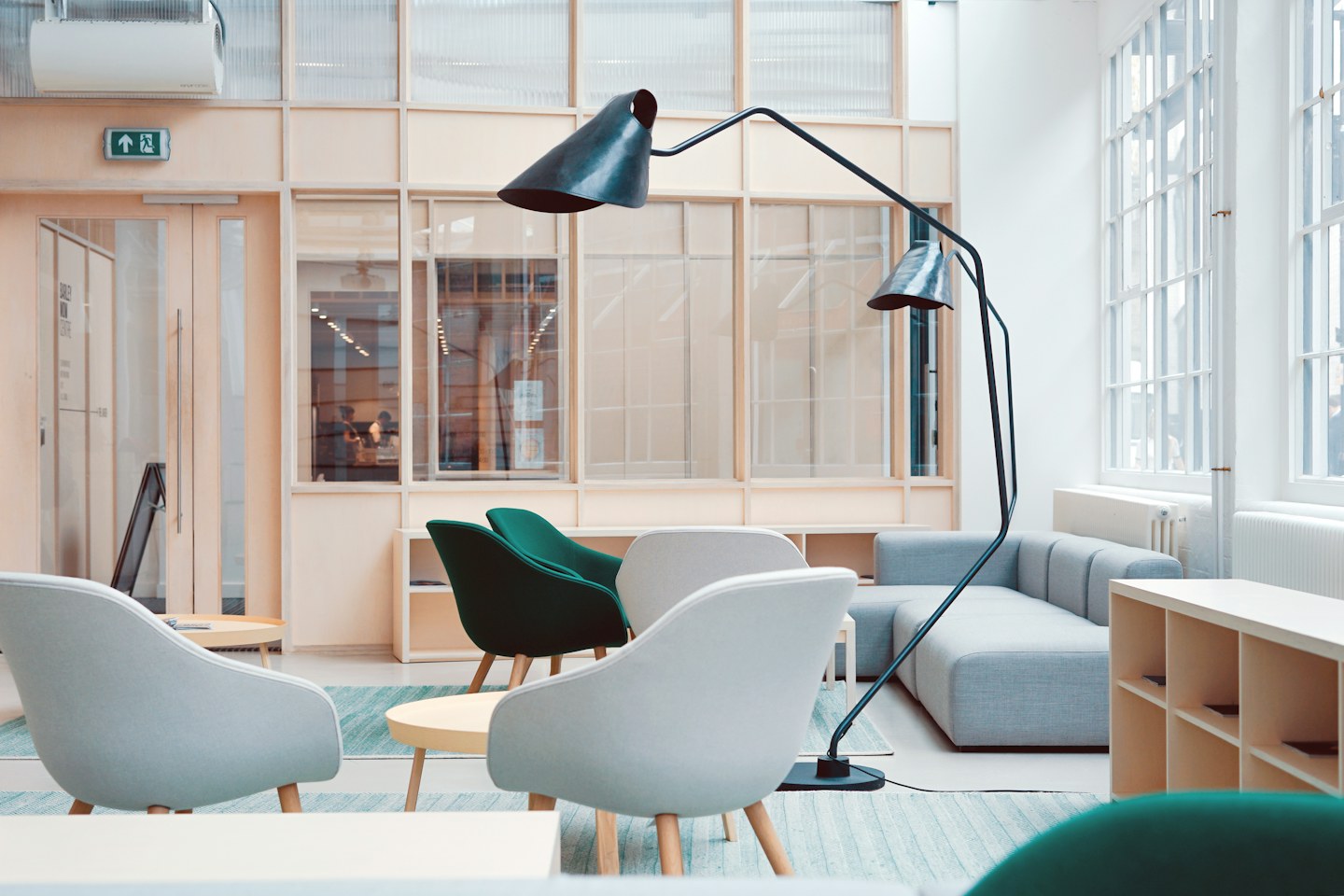 An open, well-lit workspace ready for a client meeting